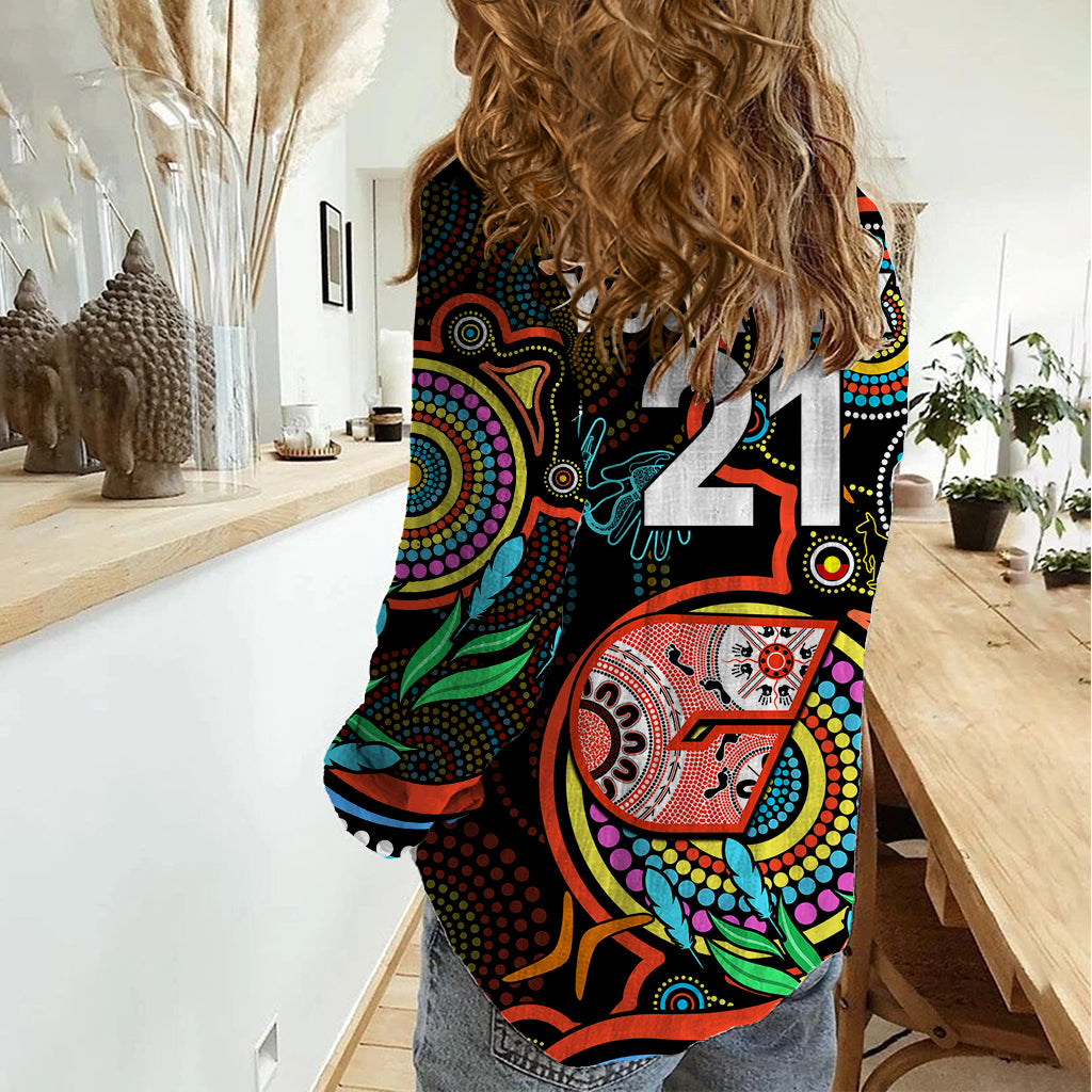 Custom Giants Football Aboriginal Art Women Casual Shirt NAIDOC Indigenous Tribal - Vibe Hoodie Shop