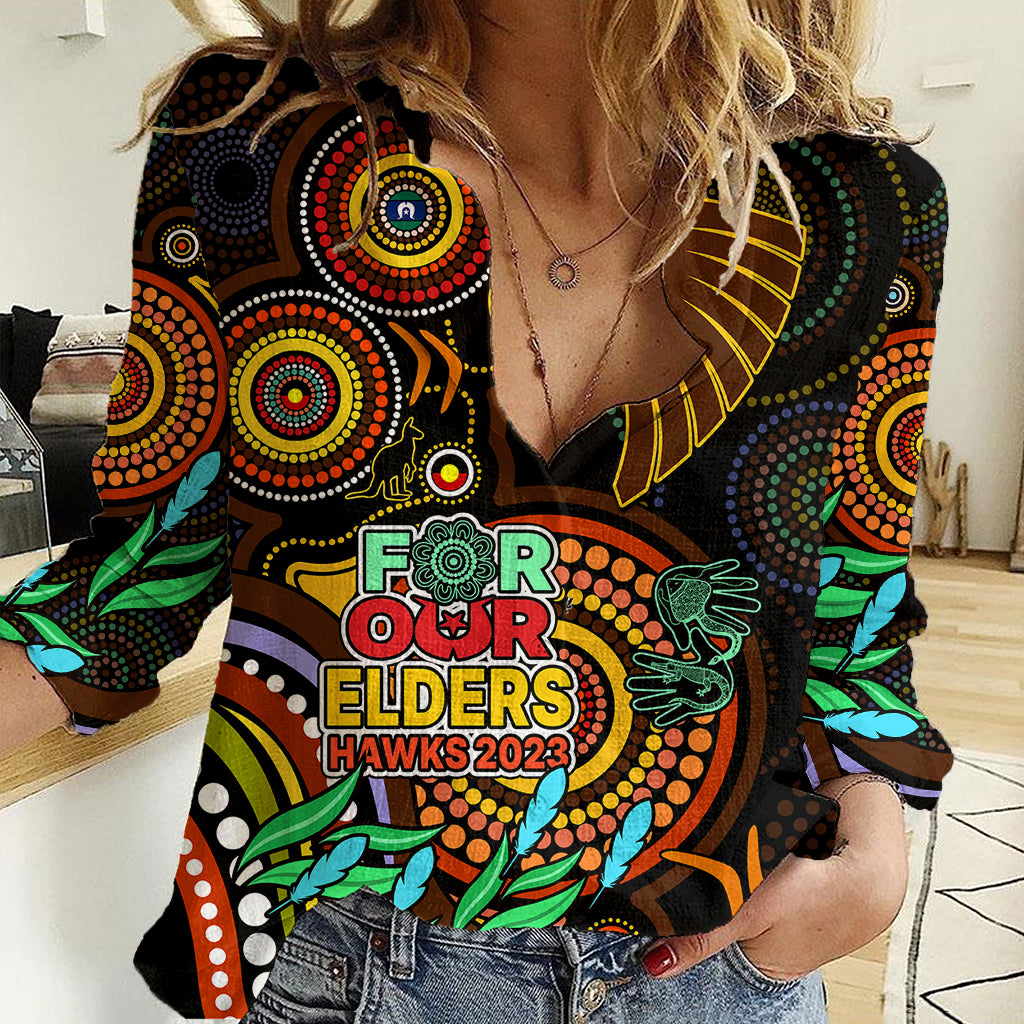 Hawks Football Aboriginal Art Women Casual Shirt NAIDOC Indigenous Tribal - Vibe Hoodie Shop
