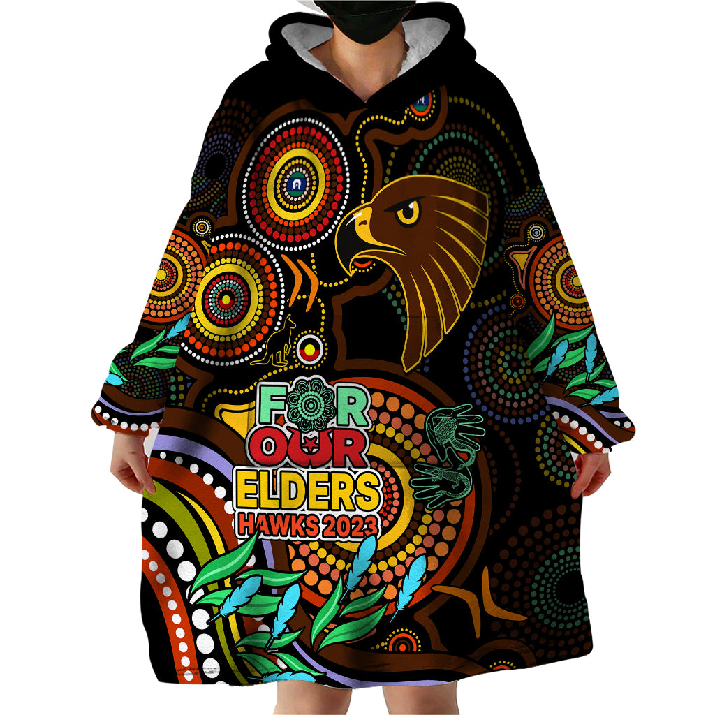 Custom Hawks Football Aboriginal Art Wearable Blanket Hoodie NAIDOC Indigenous Tribal - Vibe Hoodie Shop