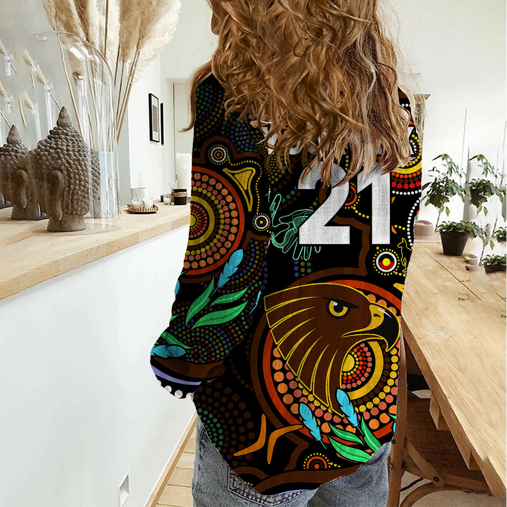 Custom Hawks Football Aboriginal Art Women Casual Shirt NAIDOC Indigenous Tribal - Vibe Hoodie Shop