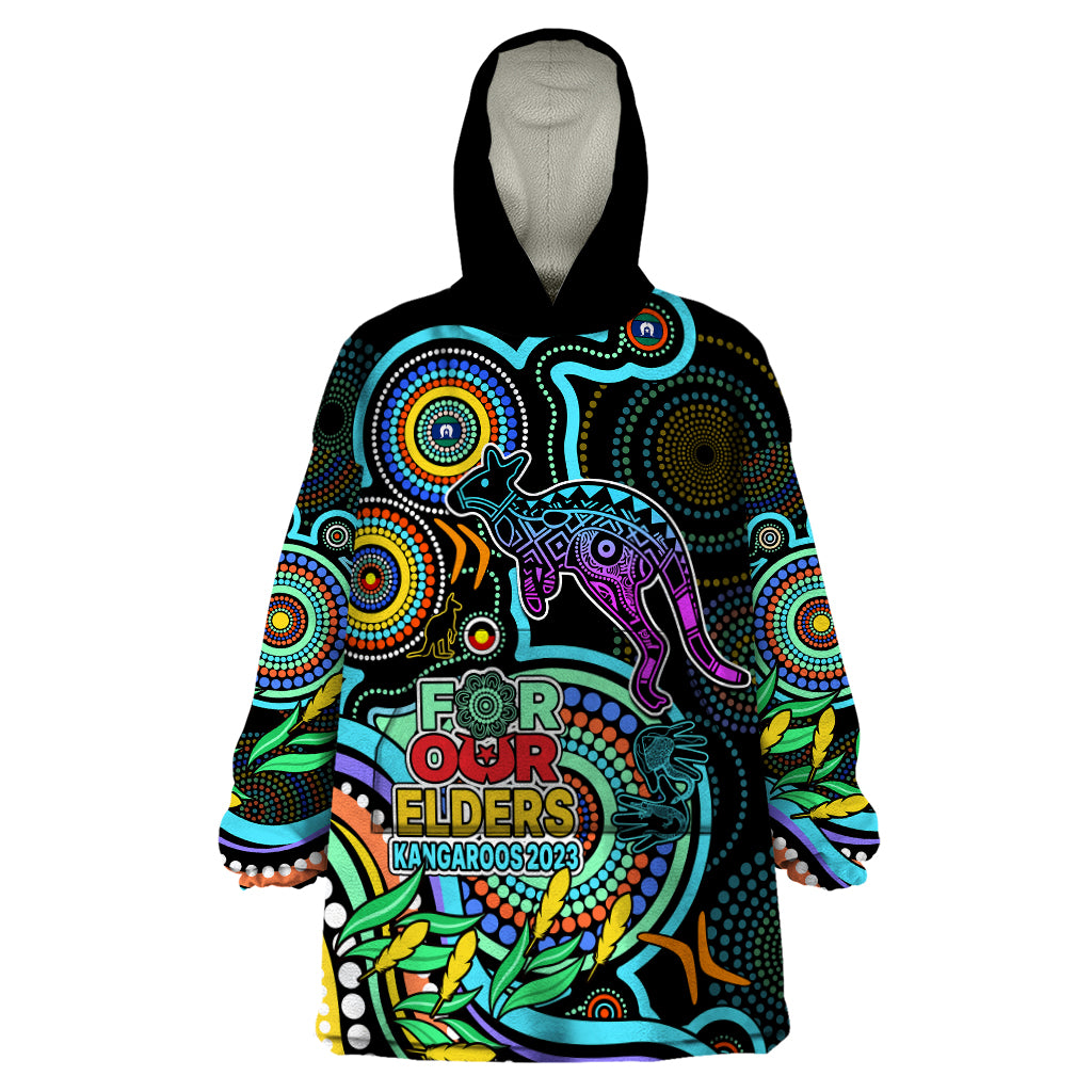 Kangaroos Football Aboriginal Art Wearable Blanket Hoodie NAIDOC Indigenous Tribal - Vibe Hoodie Shop