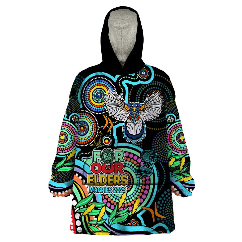 Magpies Football Aboriginal Art Wearable Blanket Hoodie NAIDOC Indigenous Tribal - Vibe Hoodie Shop