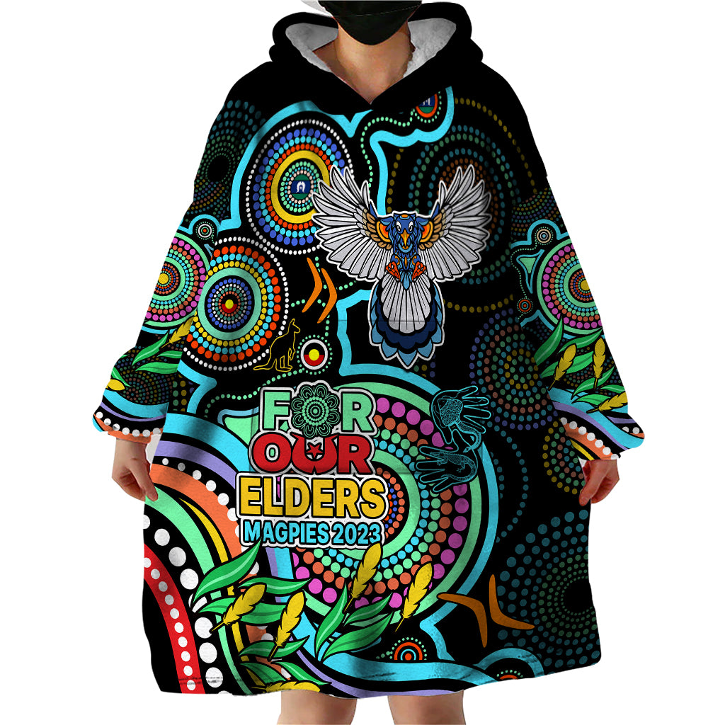 Magpies Football Aboriginal Art Wearable Blanket Hoodie NAIDOC Indigenous Tribal - Vibe Hoodie Shop