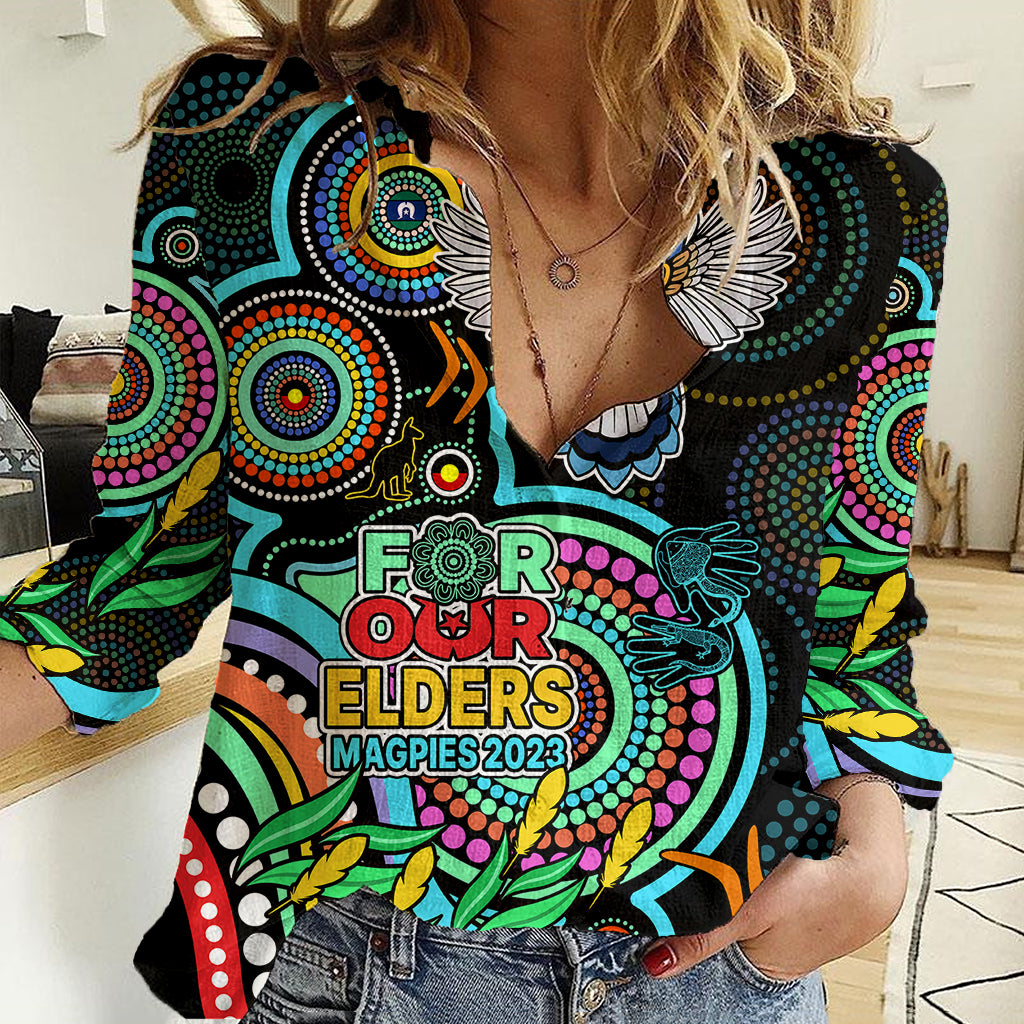 Custom Magpies Football Aboriginal Art Women Casual Shirt NAIDOC Indigenous Tribal - Vibe Hoodie Shop