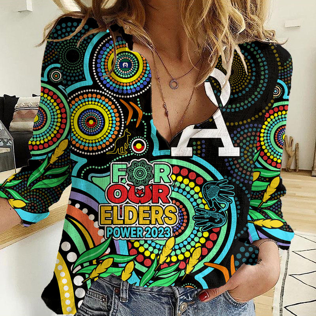 Custom Port Adelaide Football Aboriginal Art Women Casual Shirt NAIDOC Indigenous Tribal - Vibe Hoodie Shop
