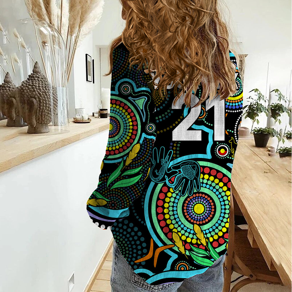 Custom Port Adelaide Football Aboriginal Art Women Casual Shirt NAIDOC Indigenous Tribal - Vibe Hoodie Shop