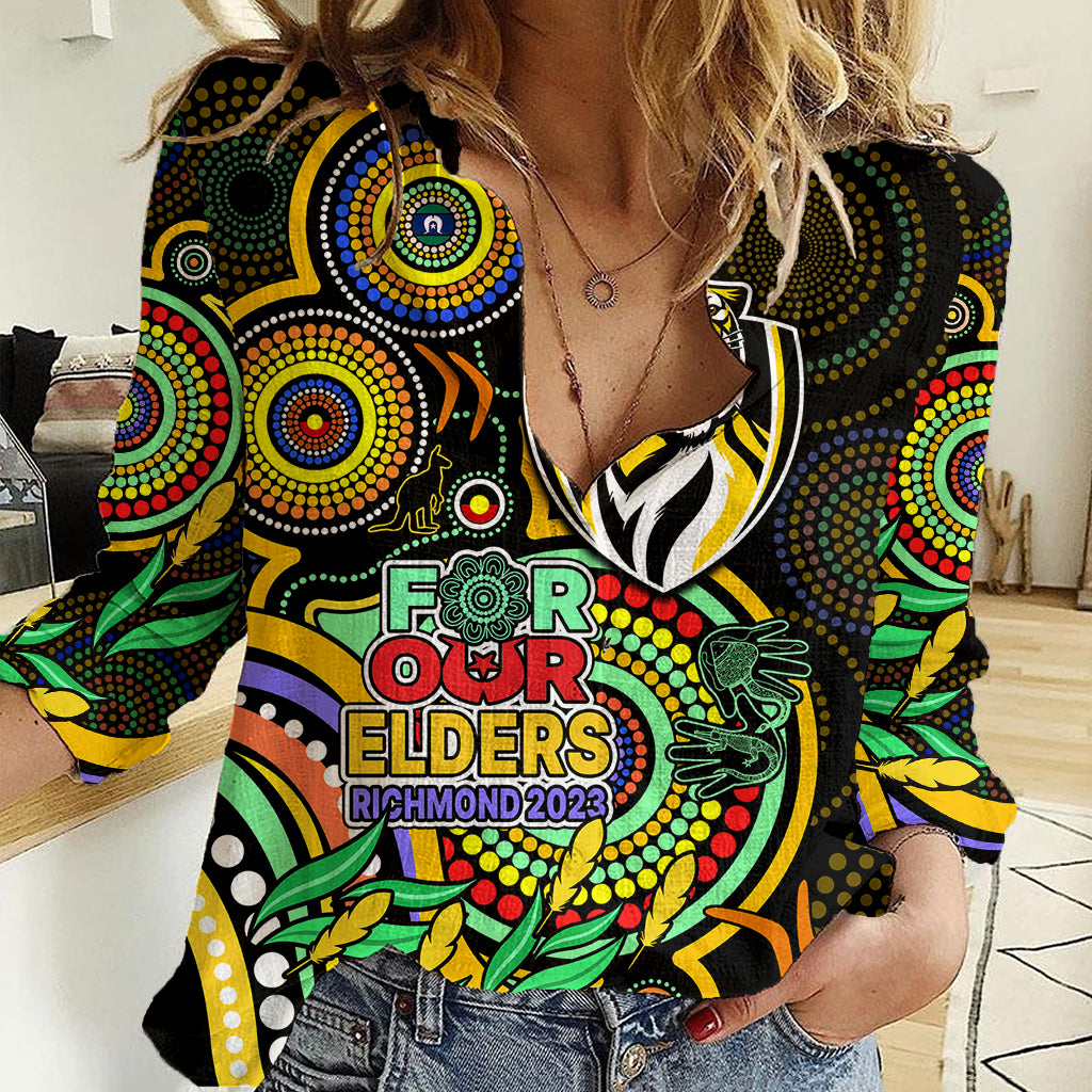Custom Richmond Football Aboriginal Art Women Casual Shirt NAIDOC Indigenous Tribal - Vibe Hoodie Shop