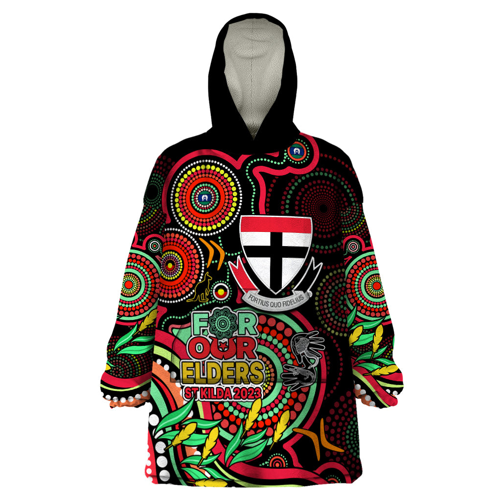 St Kilda Football Aboriginal Art Wearable Blanket Hoodie NAIDOC Indigenous Tribal - Vibe Hoodie Shop