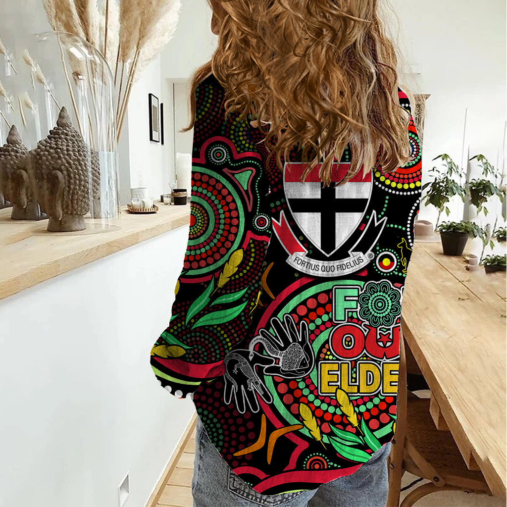 St Kilda Football Aboriginal Art Women Casual Shirt NAIDOC Indigenous Tribal - Vibe Hoodie Shop