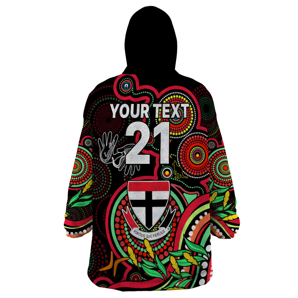 Custom St Kilda Football Aboriginal Art Wearable Blanket Hoodie NAIDOC Indigenous Tribal - Vibe Hoodie Shop