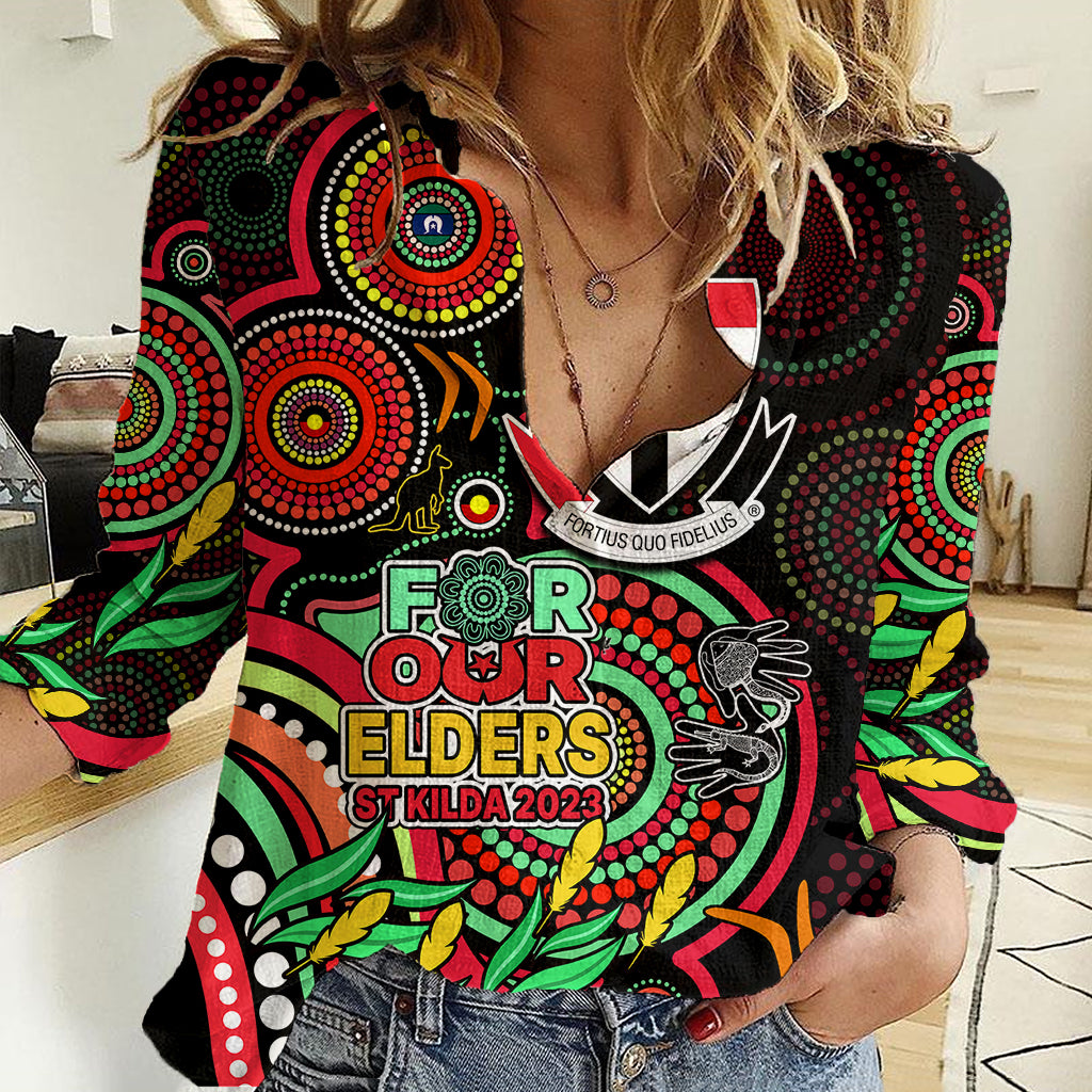 Custom St Kilda Football Aboriginal Art Women Casual Shirt NAIDOC Indigenous Tribal - Vibe Hoodie Shop