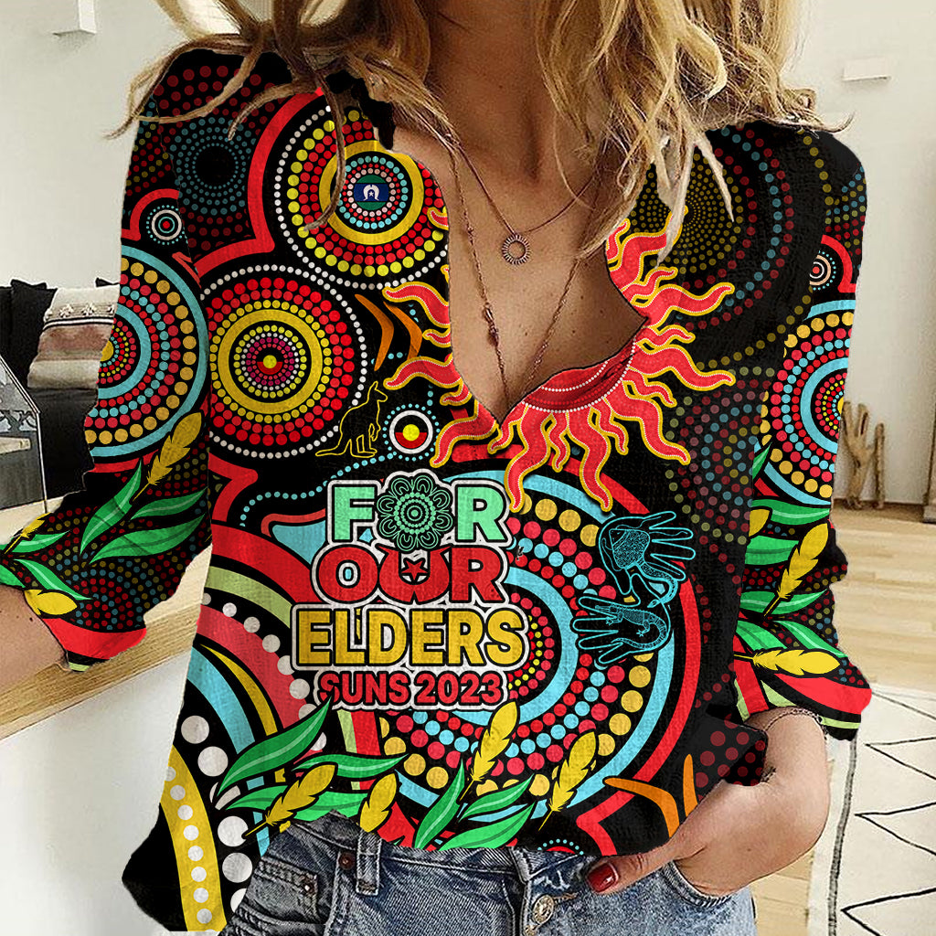 Custom Suns Football Aboriginal Art Women Casual Shirt NAIDOC Indigenous Tribal - Vibe Hoodie Shop