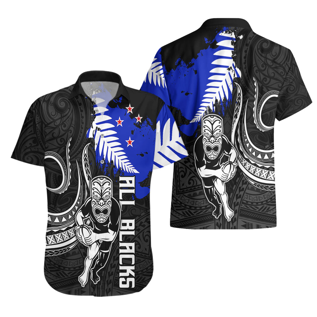 Aotearoa Rugby Hawaiian Shirt All Black Maori Fern - Vibe Hoodie Shop