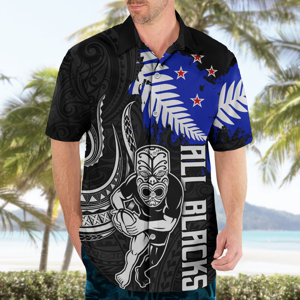 Aotearoa Rugby Hawaiian Shirt All Black Maori Fern - Vibe Hoodie Shop