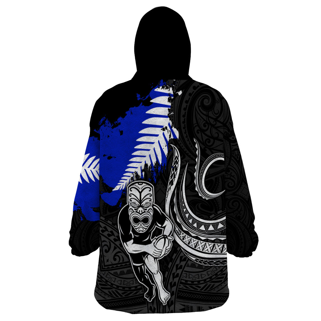 Aotearoa Rugby Wearable Blanket Hoodie All Black Maori Fern - Vibe Hoodie Shop