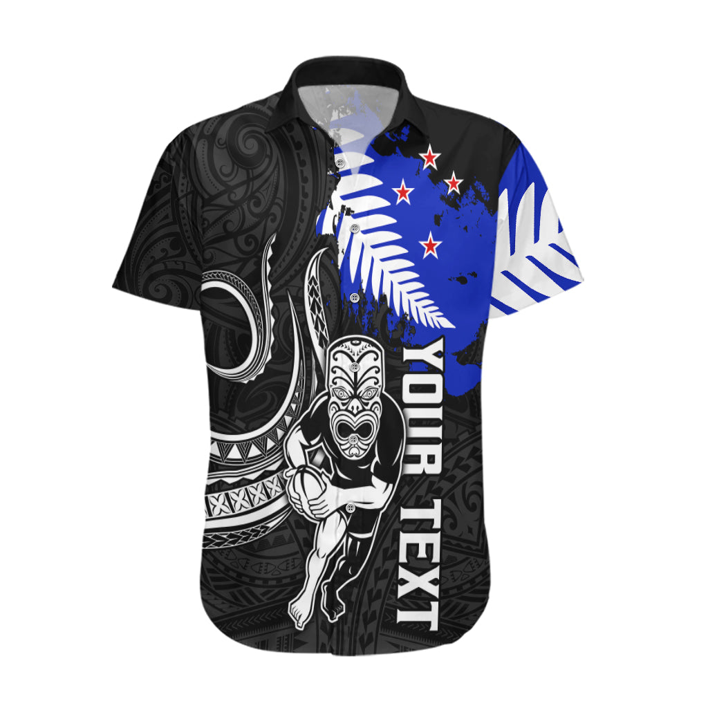 Personalised Aotearoa Rugby Hawaiian Shirt All Black Maori Fern - Vibe Hoodie Shop