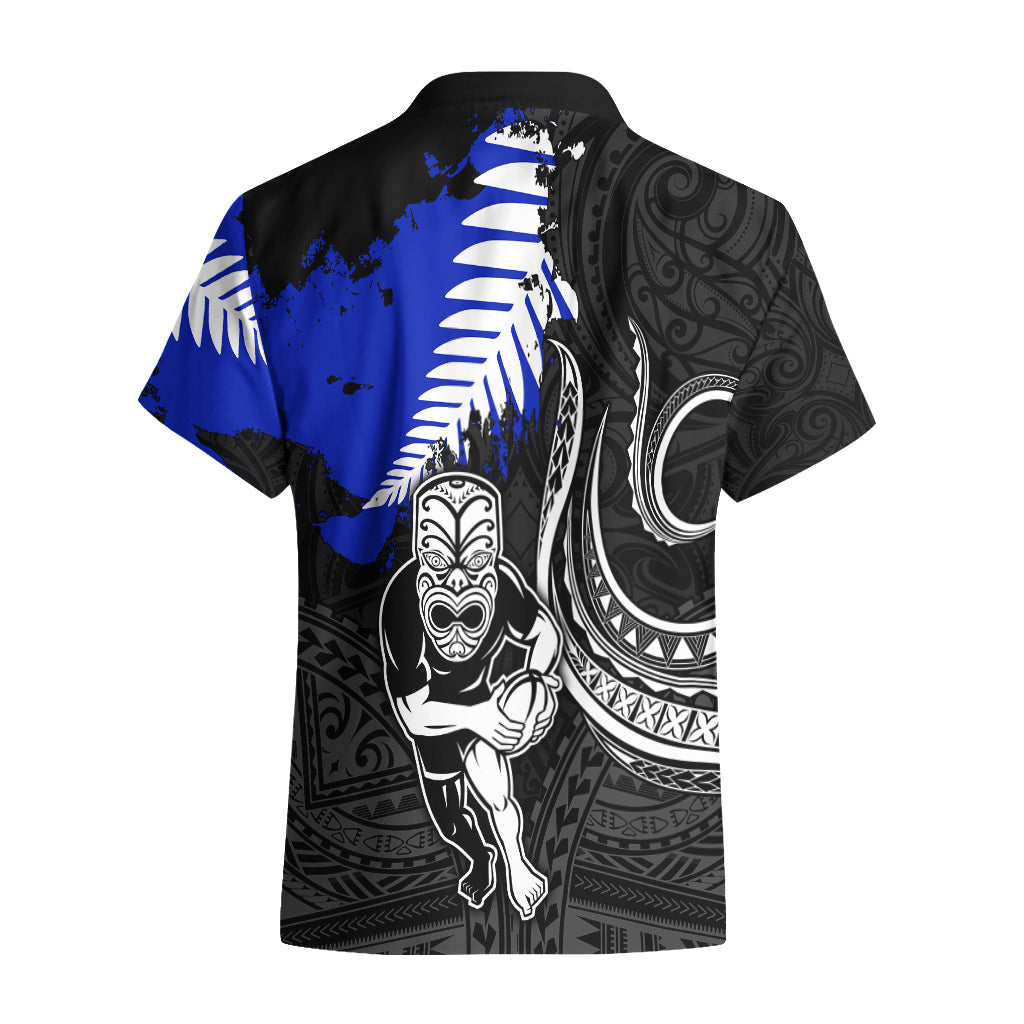 Personalised Aotearoa Rugby Hawaiian Shirt All Black Maori Fern - Vibe Hoodie Shop