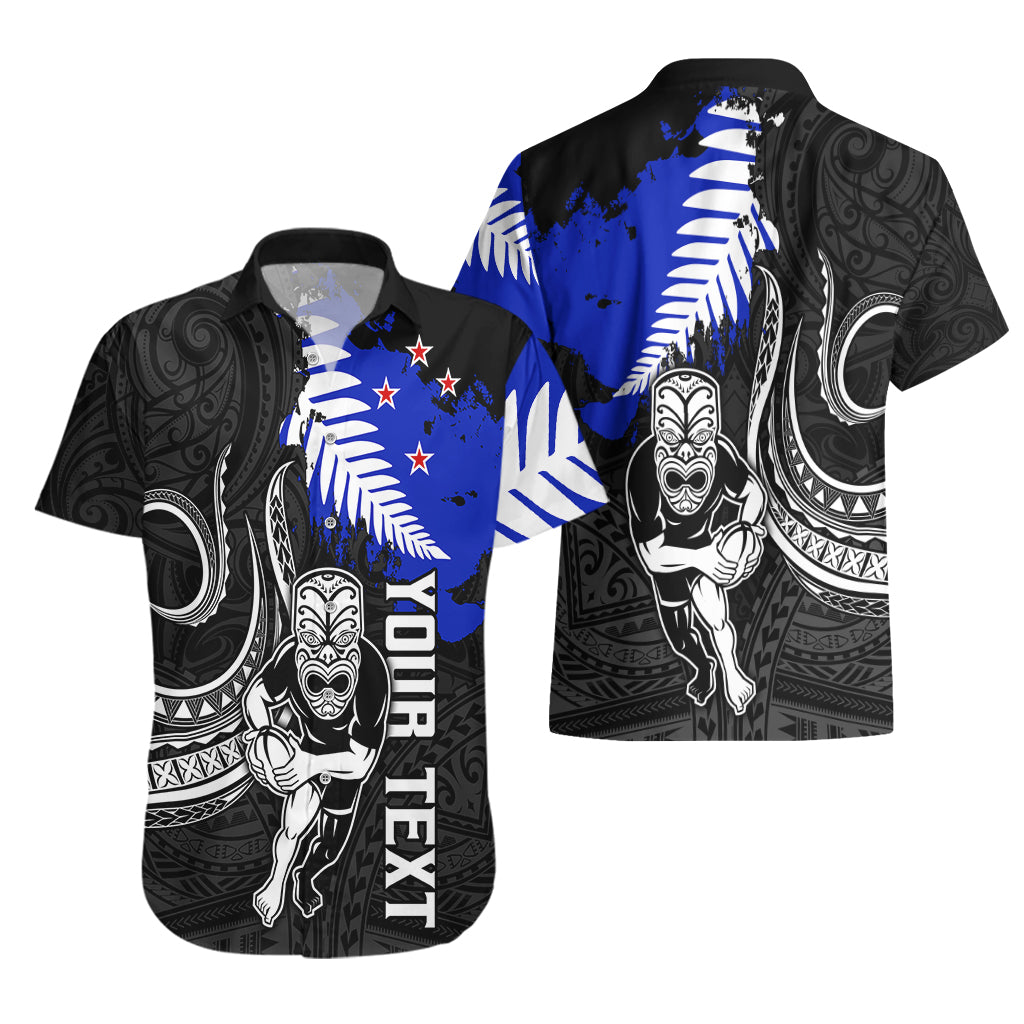 Personalised Aotearoa Rugby Hawaiian Shirt All Black Maori Fern - Vibe Hoodie Shop