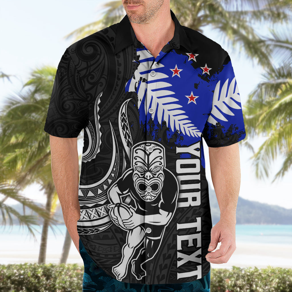 Personalised Aotearoa Rugby Hawaiian Shirt All Black Maori Fern - Vibe Hoodie Shop