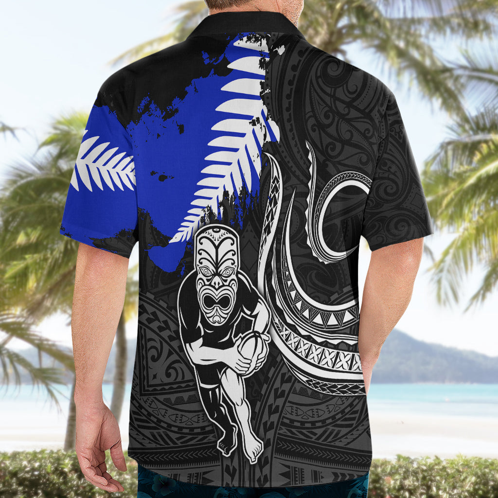 Personalised Aotearoa Rugby Hawaiian Shirt All Black Maori Fern - Vibe Hoodie Shop