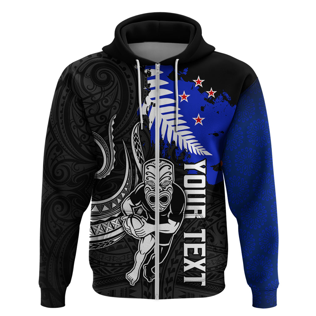 Personalised Aotearoa Rugby Hoodie All Black Maori Fern LT9 - Vibe Hoodie Shop