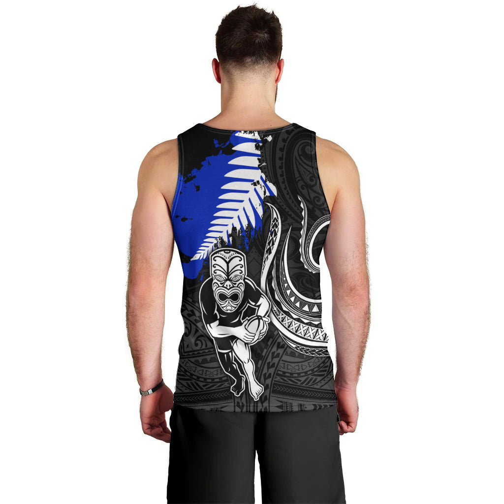 Personalised Aotearoa Rugby Men Tank Top All Black Maori Fern - Vibe Hoodie Shop