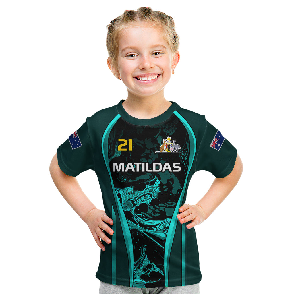 Matildas Australia Soccer Kid T Shirt Liquid Marble Texture Vibe - Vibe Hoodie Shop