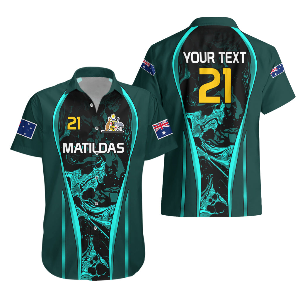 Custom Matildas Australia Soccer Hawaiian Shirt Liquid Marble Texture Vibe - Vibe Hoodie Shop