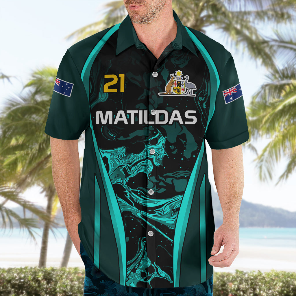 Custom Matildas Australia Soccer Hawaiian Shirt Liquid Marble Texture Vibe - Vibe Hoodie Shop