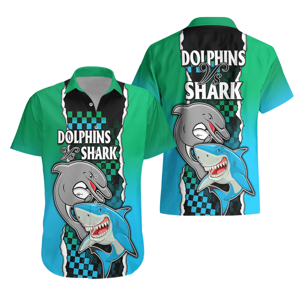 NRL Combine Rabbitohs and Shark Hawaiian Shirt Sporty Style - Vibe Hoodie Shop