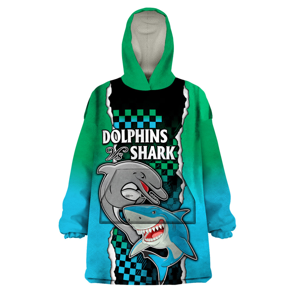 NRL Combine Rabbitohs and Shark Wearable Blanket Hoodie Sporty Style - Vibe Hoodie Shop