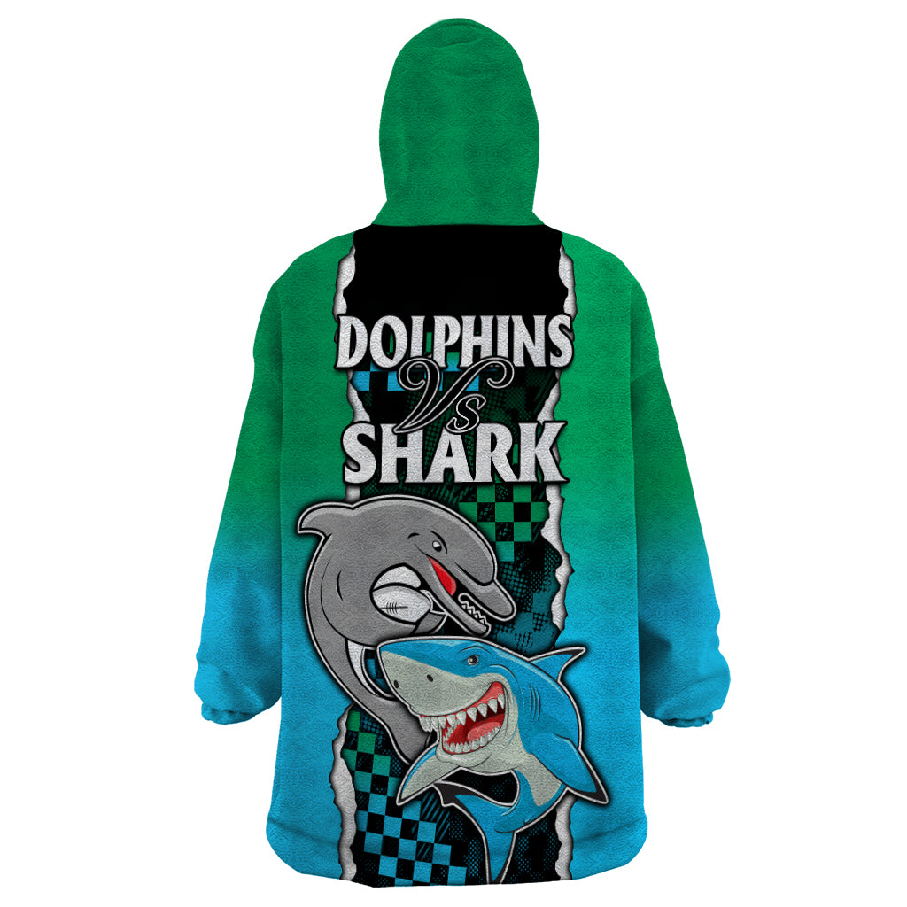 NRL Combine Rabbitohs and Shark Wearable Blanket Hoodie Sporty Style - Vibe Hoodie Shop