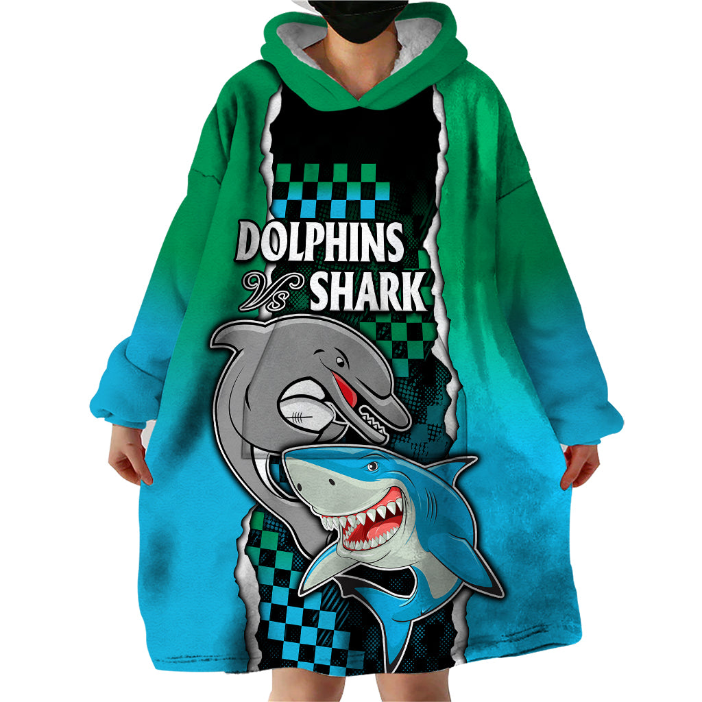 NRL Combine Rabbitohs and Shark Wearable Blanket Hoodie Sporty Style - Vibe Hoodie Shop