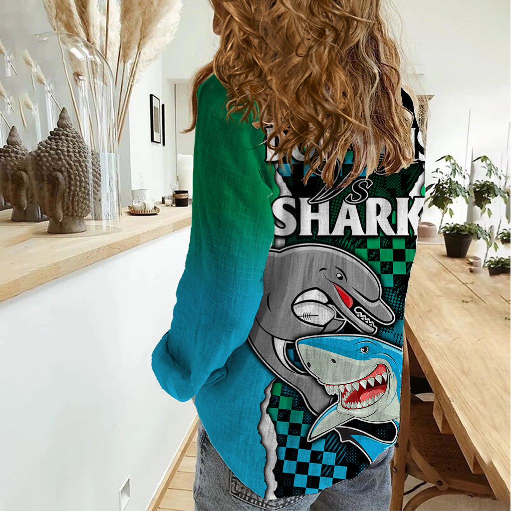 NRL Combine Rabbitohs and Shark Women Casual Shirt Sporty Style - Vibe Hoodie Shop