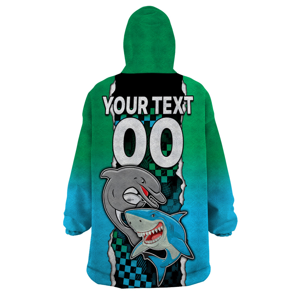 Custom NRL Combine Rabbitohs and Shark Wearable Blanket Hoodie Sporty Style - Vibe Hoodie Shop