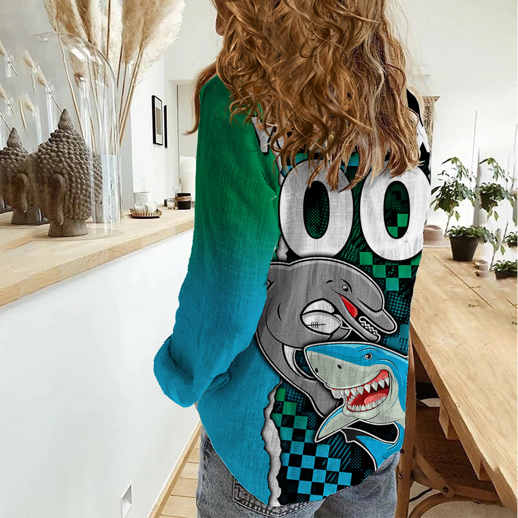 Custom NRL Combine Rabbitohs and Shark Women Casual Shirt Sporty Style - Vibe Hoodie Shop
