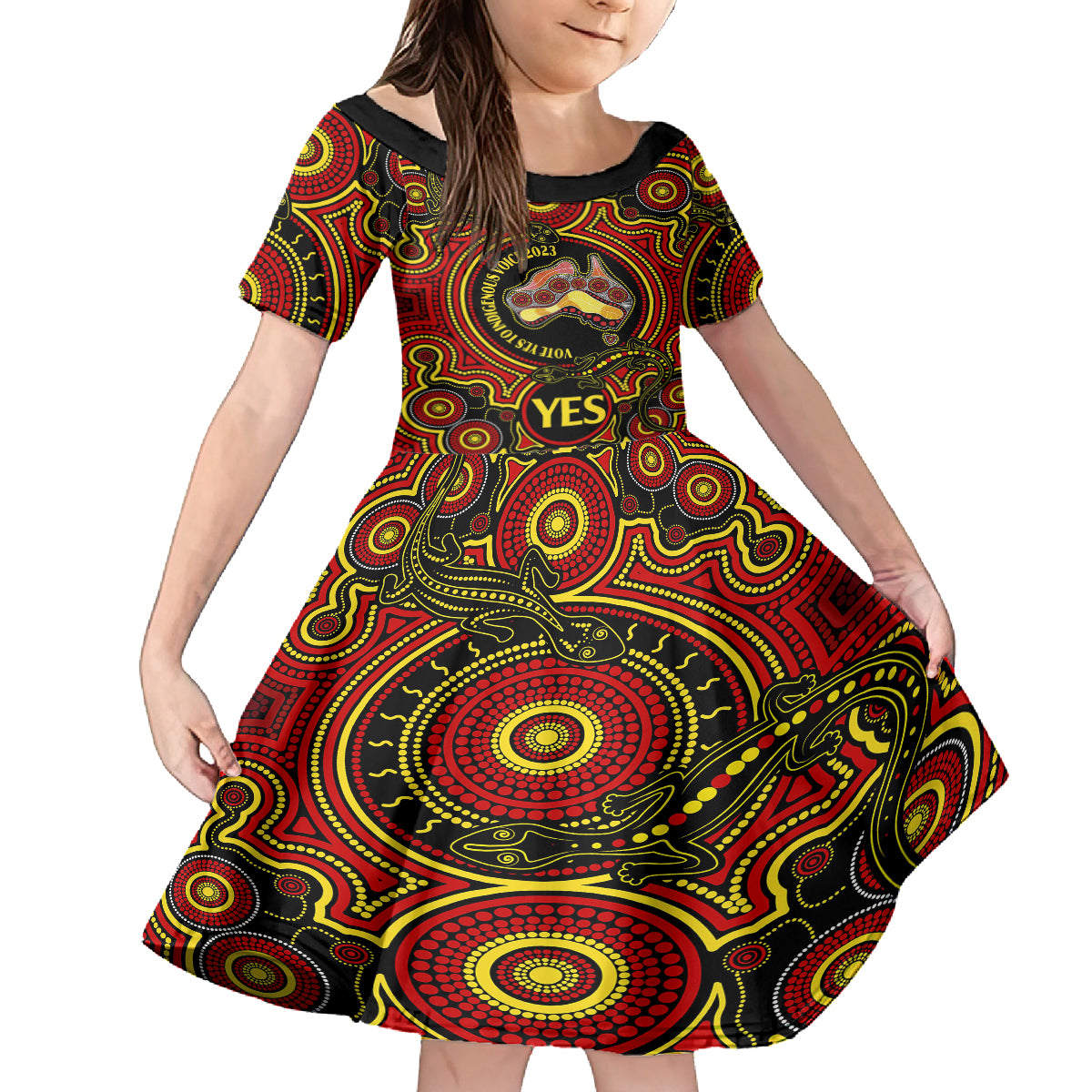 australia-vote-yes-family-matching-long-sleeve-bodycon-dress-and-hawaiian-shirt-indigenous-voice-2023-maps-to-parliament-australia