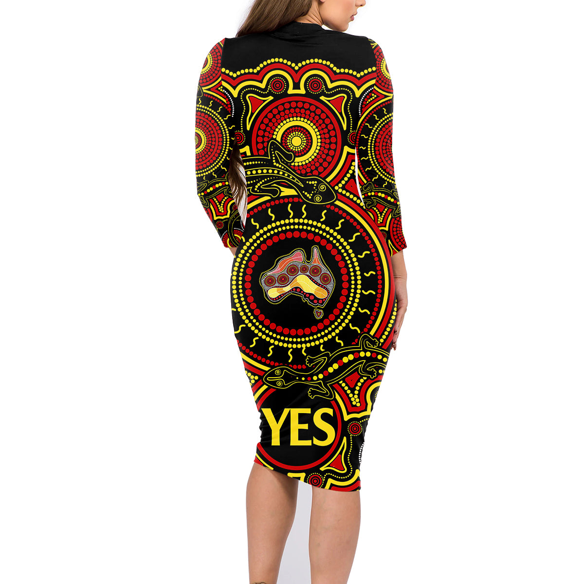 australia-vote-yes-family-matching-long-sleeve-bodycon-dress-and-hawaiian-shirt-indigenous-voice-2023-maps-to-parliament-australia