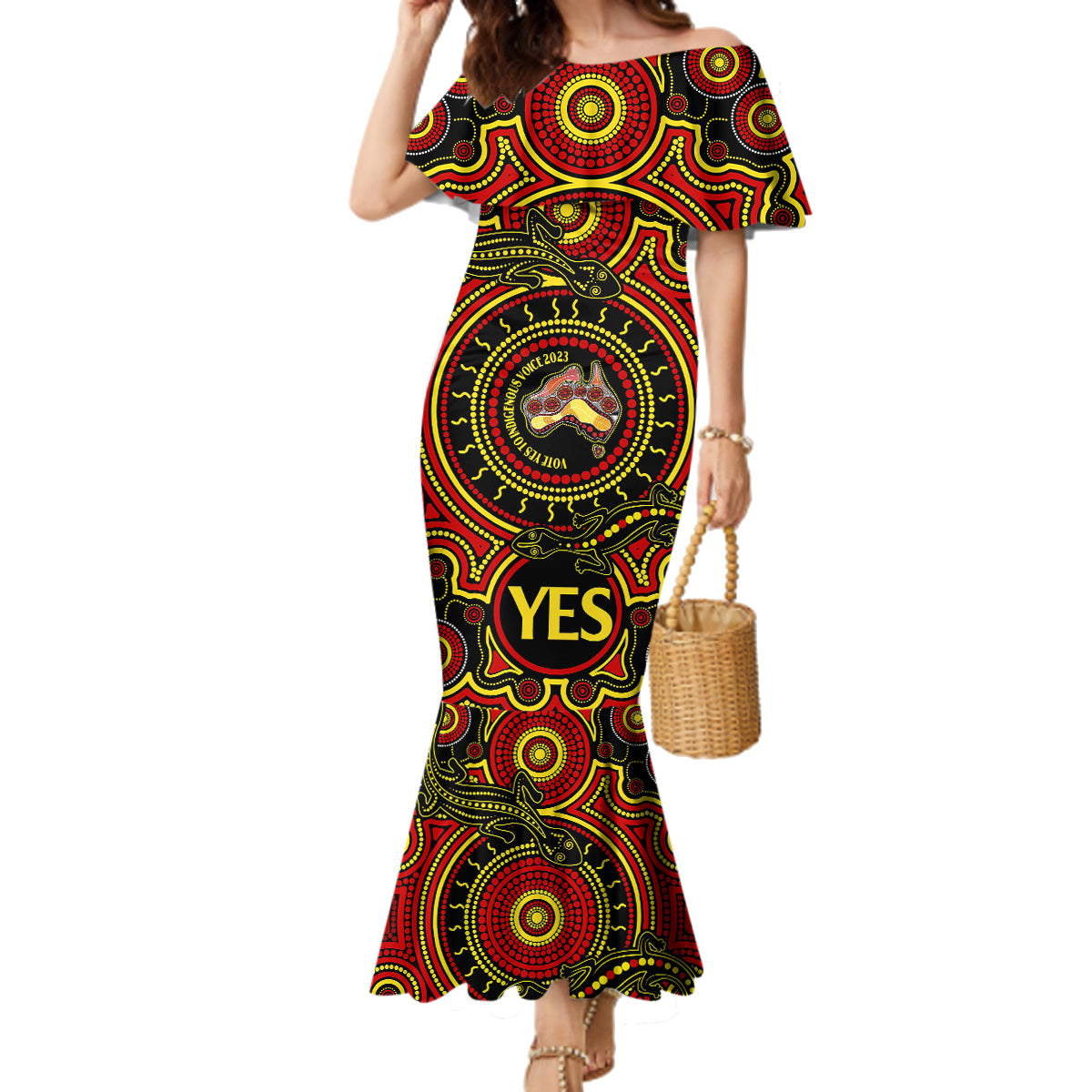 australia-vote-yes-family-matching-mermaid-dress-and-hawaiian-shirt-indigenous-voice-2023-maps-to-parliament-australia