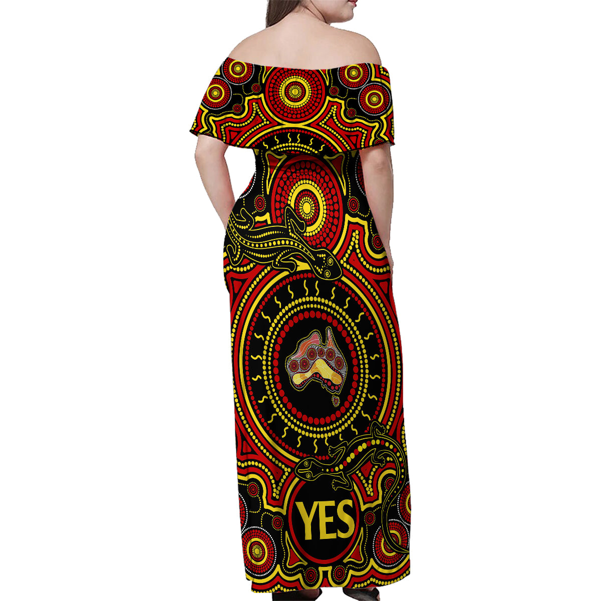 australia-vote-yes-family-matching-off-shoulder-maxi-dress-and-hawaiian-shirt-indigenous-voice-2023-maps-to-parliament-australia