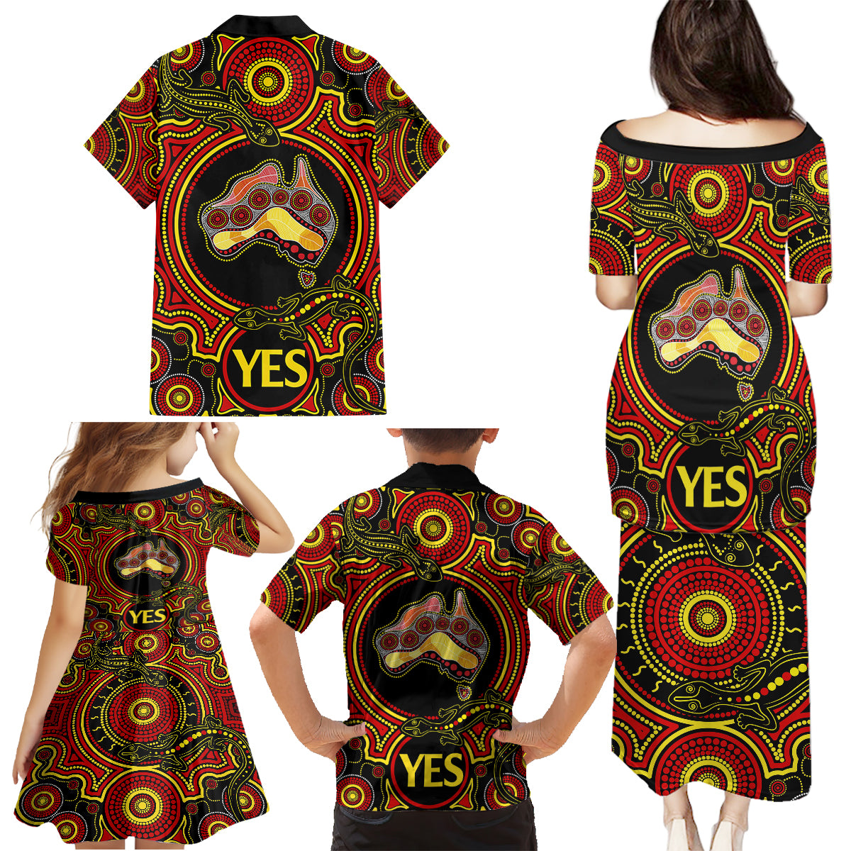 australia-vote-yes-family-matching-puletasi-dress-and-hawaiian-shirt-indigenous-voice-2023-maps-to-parliament-australia