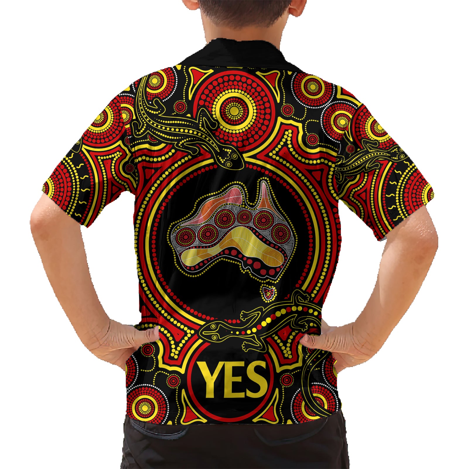 australia-vote-yes-family-matching-short-sleeve-bodycon-dress-and-hawaiian-shirt-indigenous-voice-2023-maps-to-parliament-australia