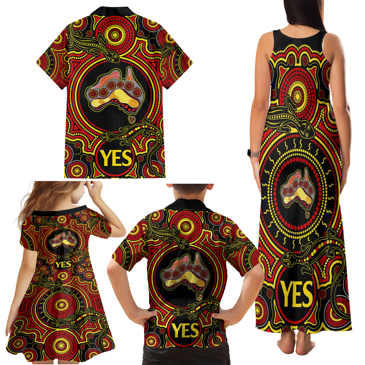 australia-vote-yes-family-matching-tank-maxi-dress-and-hawaiian-shirt-indigenous-voice-2023-maps-to-parliament-australia