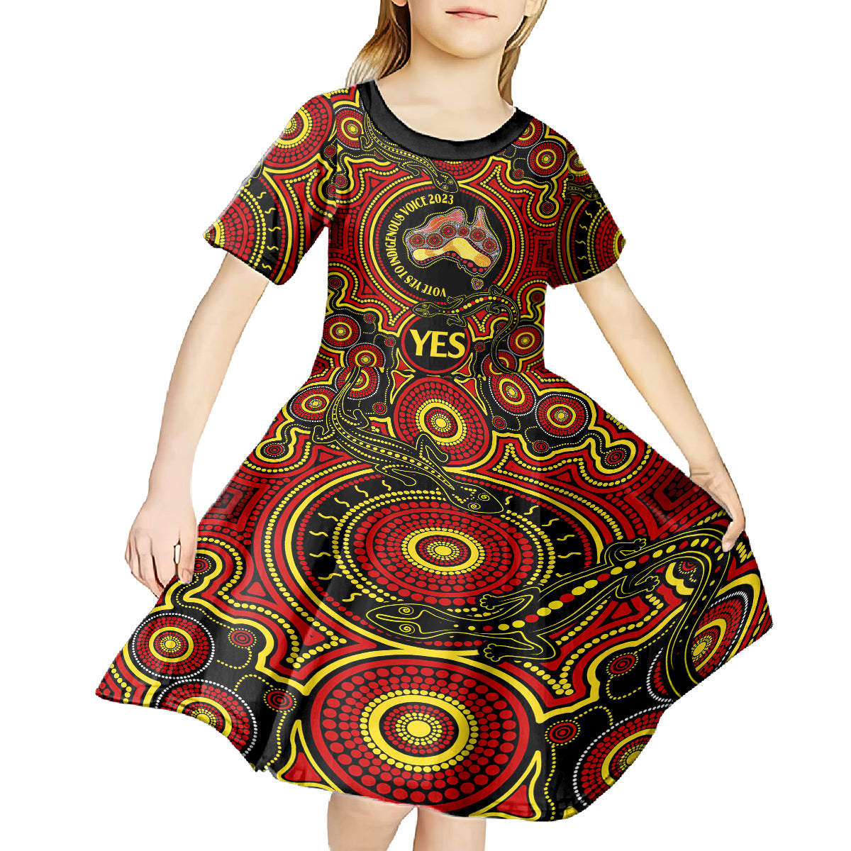 Australia Vote YES Kid Short Sleeve Dress Indigenous Voice 2023 Maps to Parliament Australia - Vibe Hoodie Shop