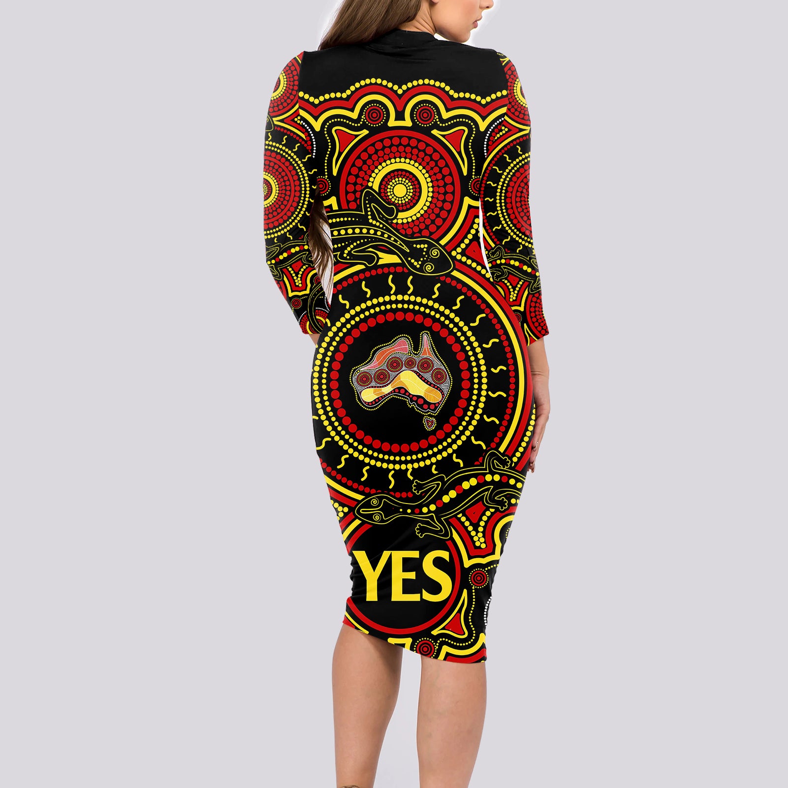 australia-vote-yes-long-sleeve-bodycon-dress-indigenous-voice-2023-maps-to-parliament-australia