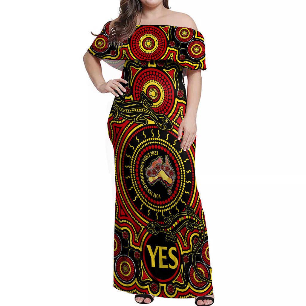 australia-vote-yes-off-shoulder-maxi-dress-indigenous-voice-2023-maps-to-parliament-australia