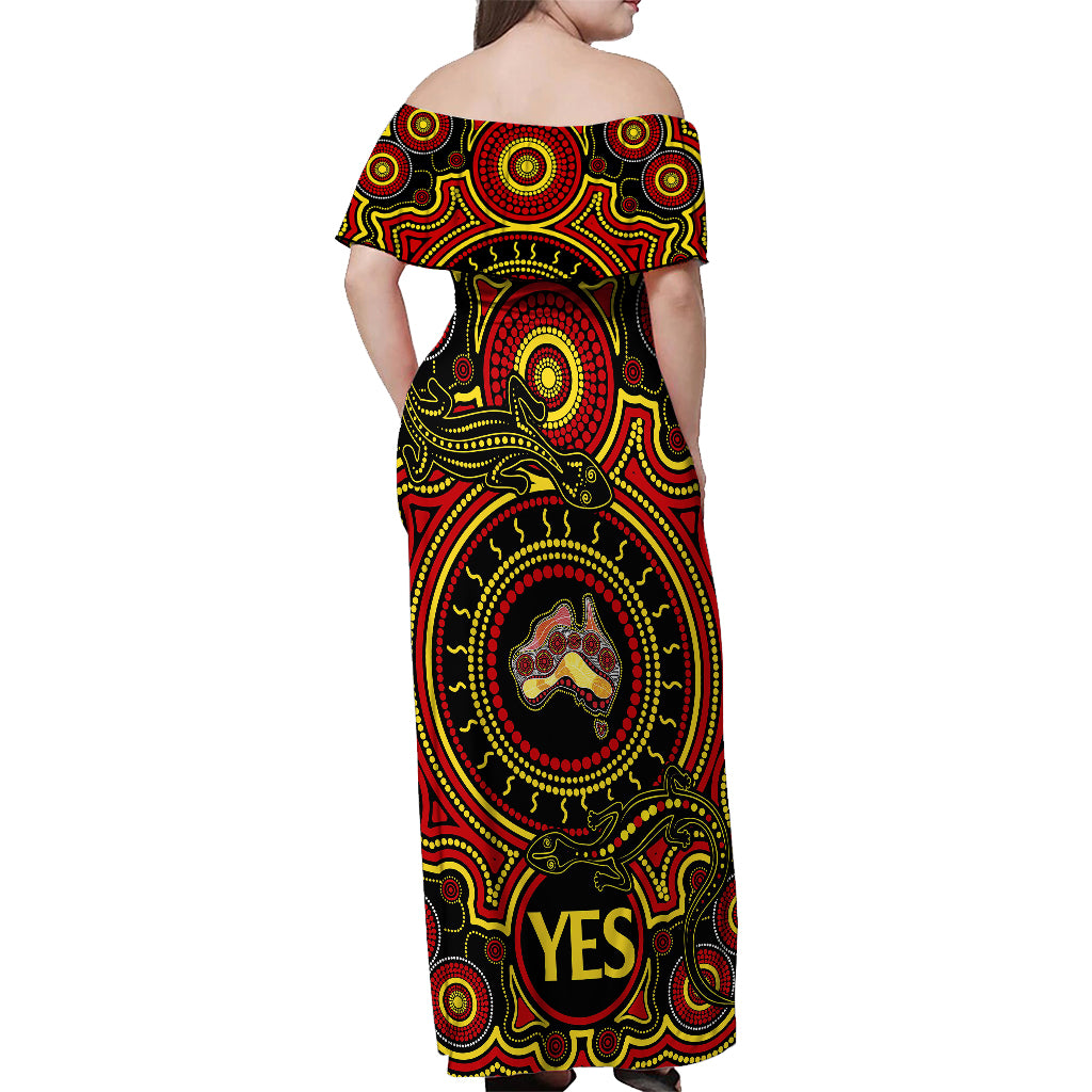 australia-vote-yes-off-shoulder-maxi-dress-indigenous-voice-2023-maps-to-parliament-australia