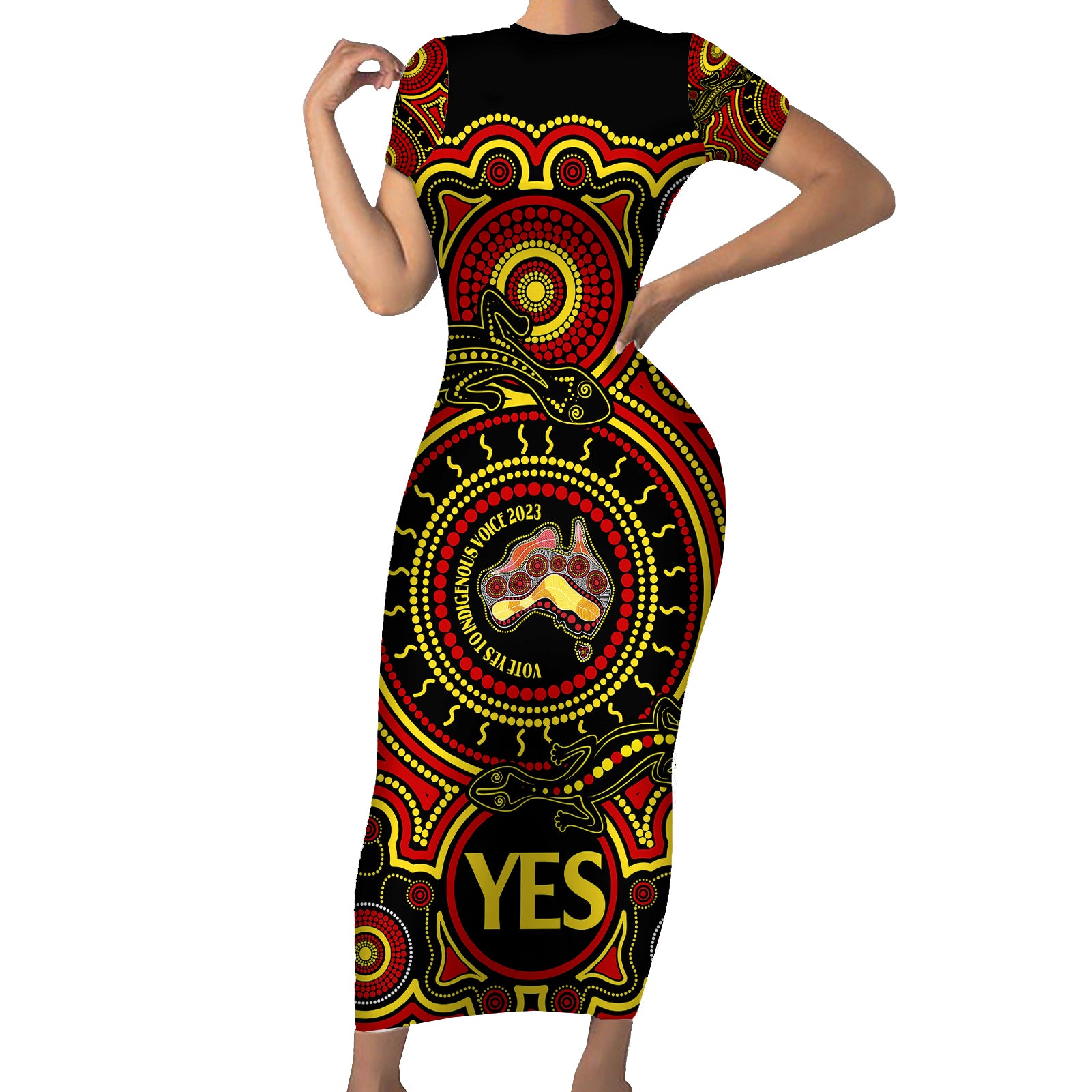 australia-vote-yes-short-sleeve-bodycon-dress-indigenous-voice-2023-maps-to-parliament-australia