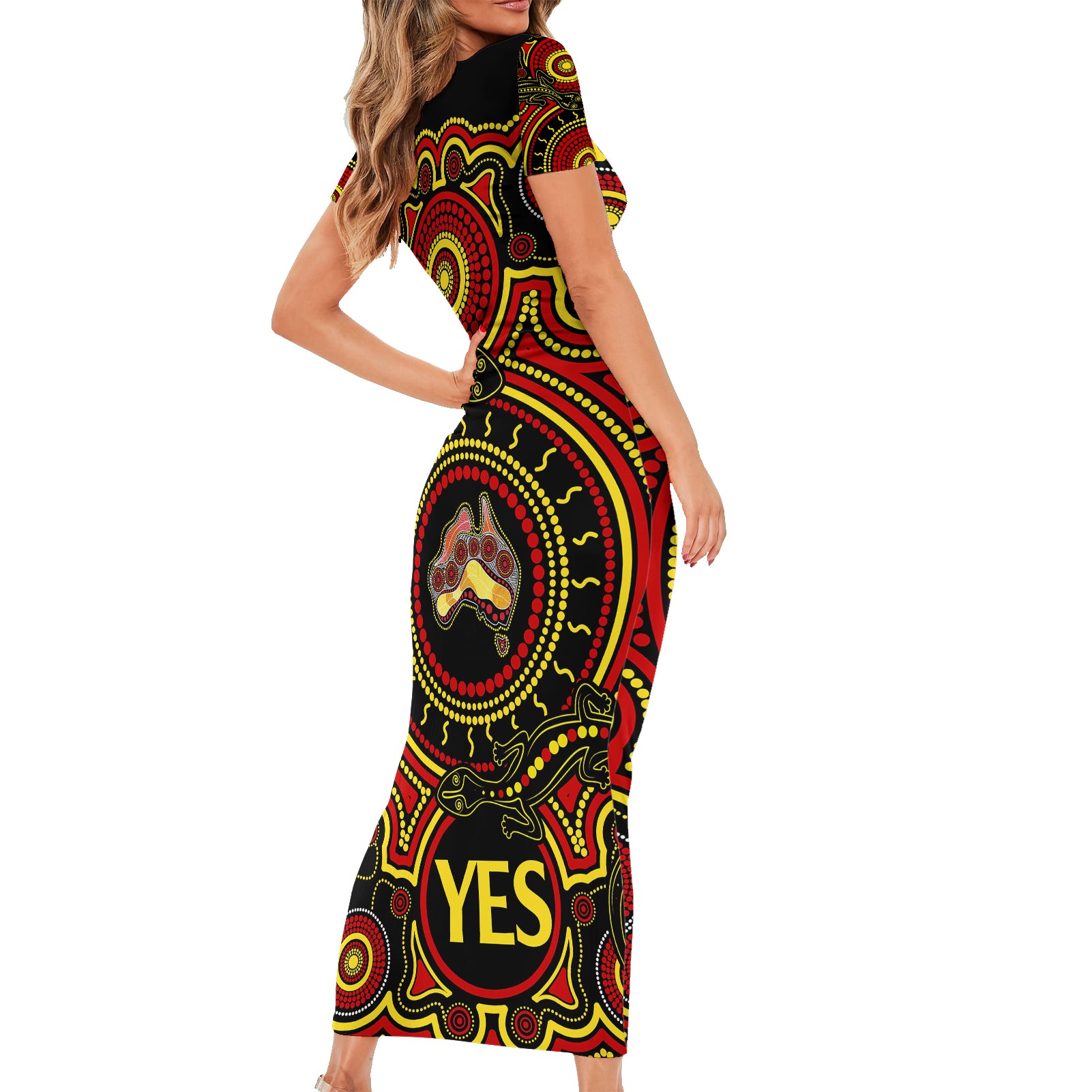 australia-vote-yes-short-sleeve-bodycon-dress-indigenous-voice-2023-maps-to-parliament-australia