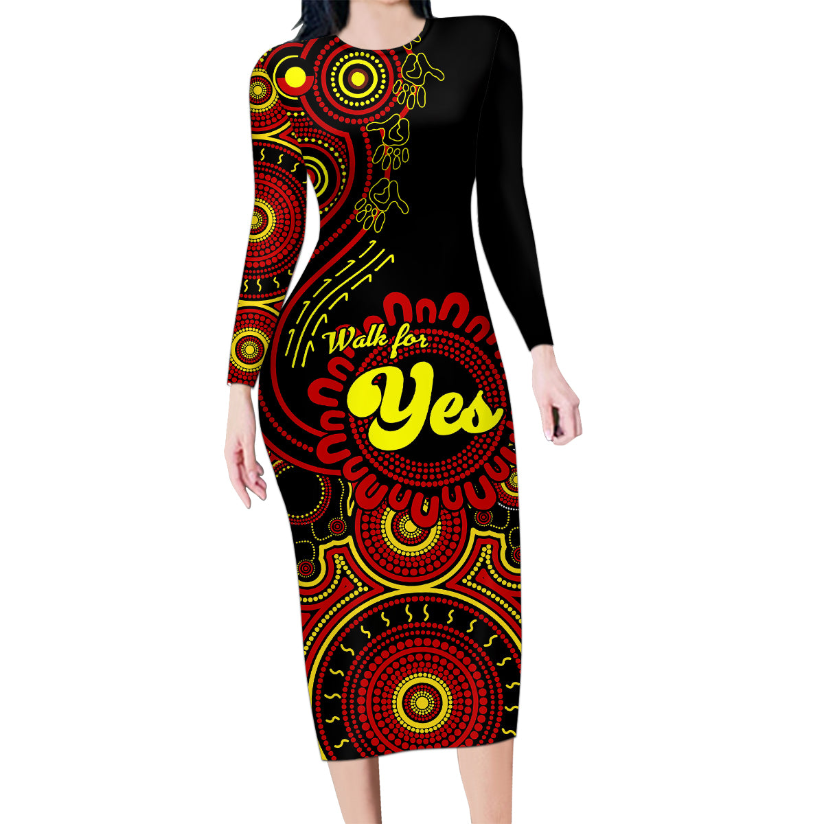 australia-walk-for-yes-family-matching-long-sleeve-bodycon-dress-and-hawaiian-shirt-indigenous-voice-2023-aboriginal-red-vibe